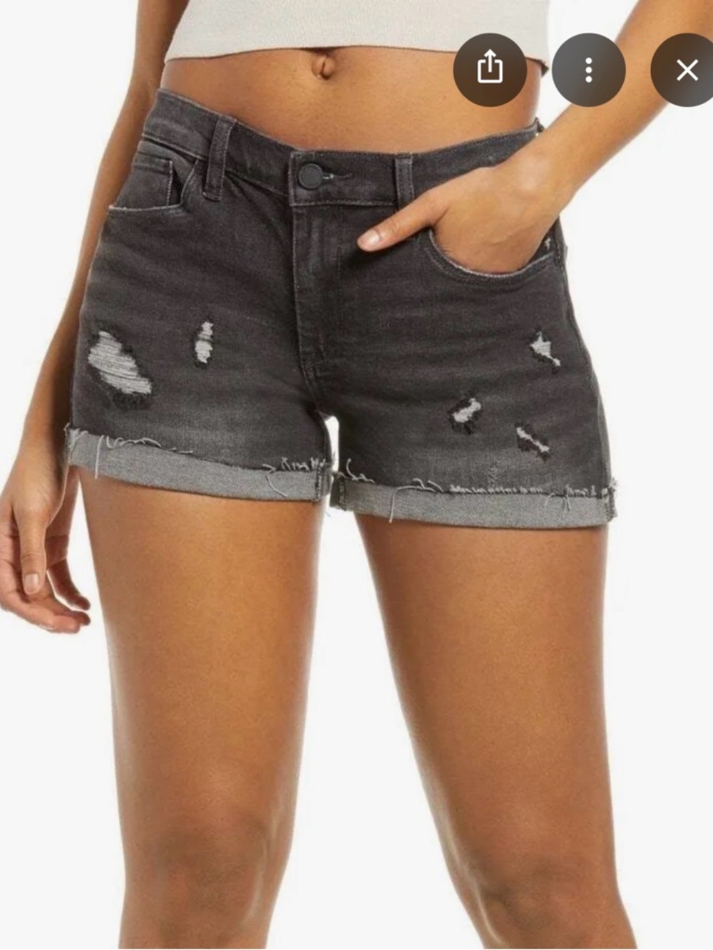 Blank NYC Washed Black Distressed Roll-Hem Jean Shorts